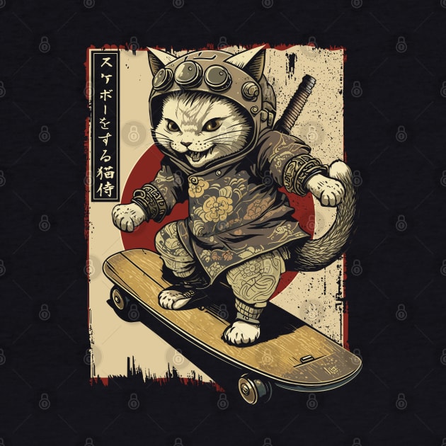 Skateboard Samurai Cat Tattoo, Kawaii Ninja Cat by Apocatnipse Meow